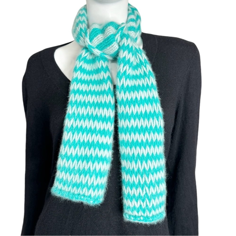 Ann Taylor 100% Cashmere Blue and White Candy Stripe Scarf
